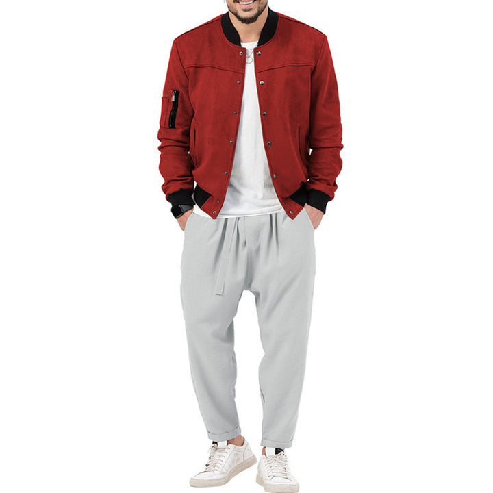 Men's fashion bomber jacket made of soft suede with practical pockets Lisslune