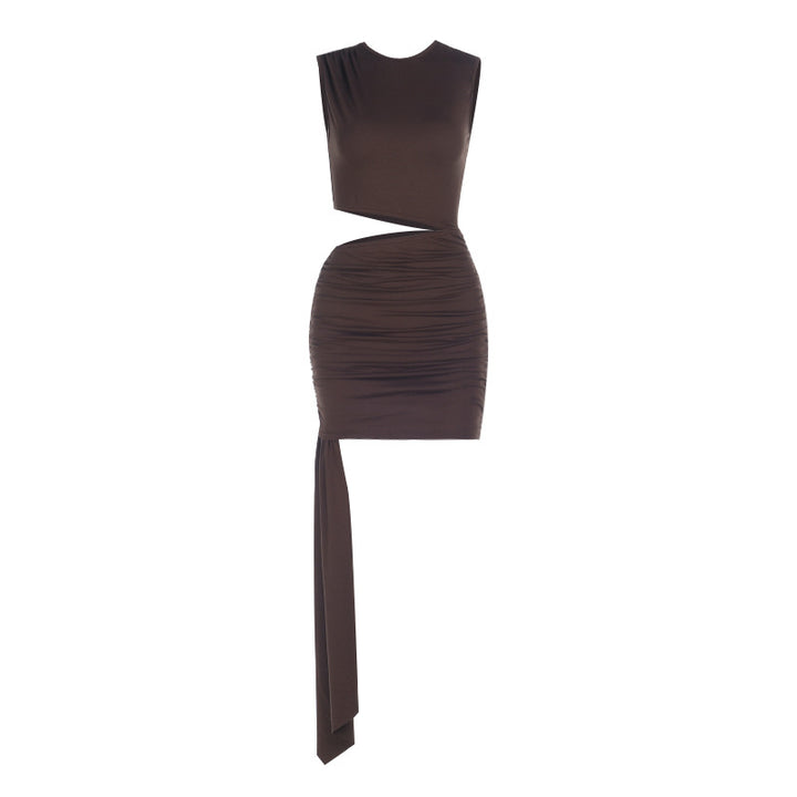 Women's Elegant Short Dress with Asymmetric Hem and Refined Cut-Out Lune London