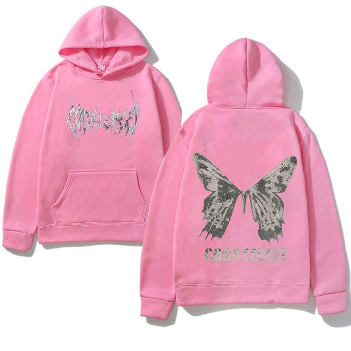 Women's hoodie with eye-catching butterfly design and artistic lettering Lisslune