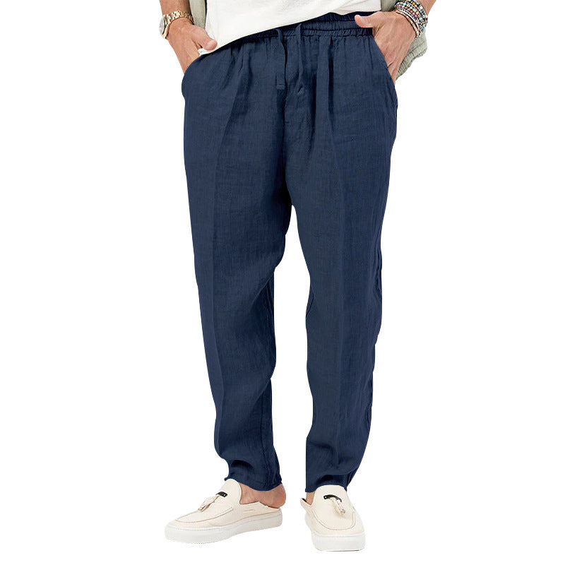 Men's Lightweight Summer Linen Pants with Elastic Waistband and Side Pockets Lisslune
