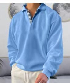 Men's Long Sleeve Polo Shirt with Elegant V-Neck and Stylish Contrast Details Lisslune