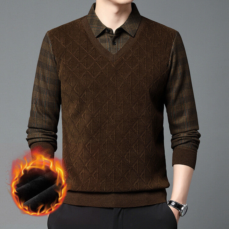 Men's knitted sweater with modern V-neck and textured design Lisslune