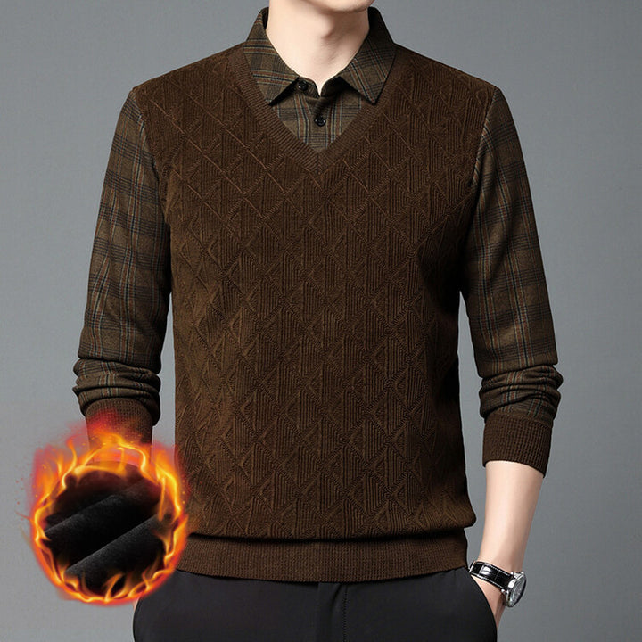Men's knitted sweater with modern V-neck and textured design Lisslune