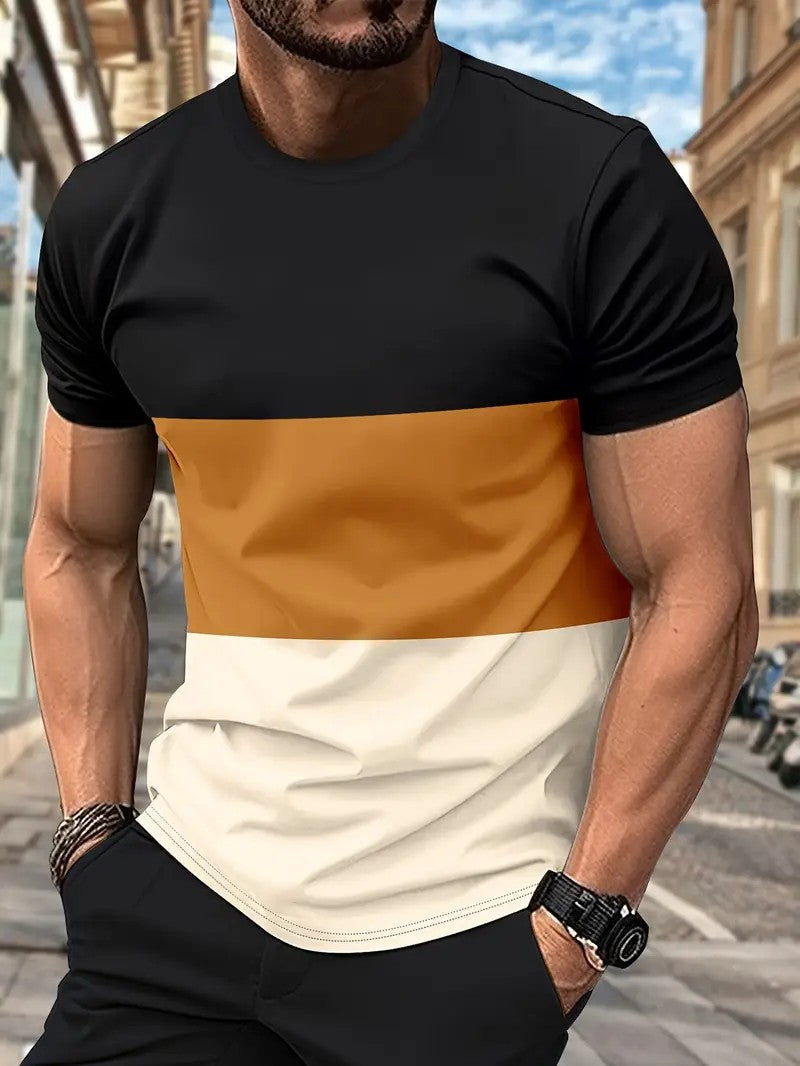 Men's T-shirt with modern color block design and round neckline Lisslune