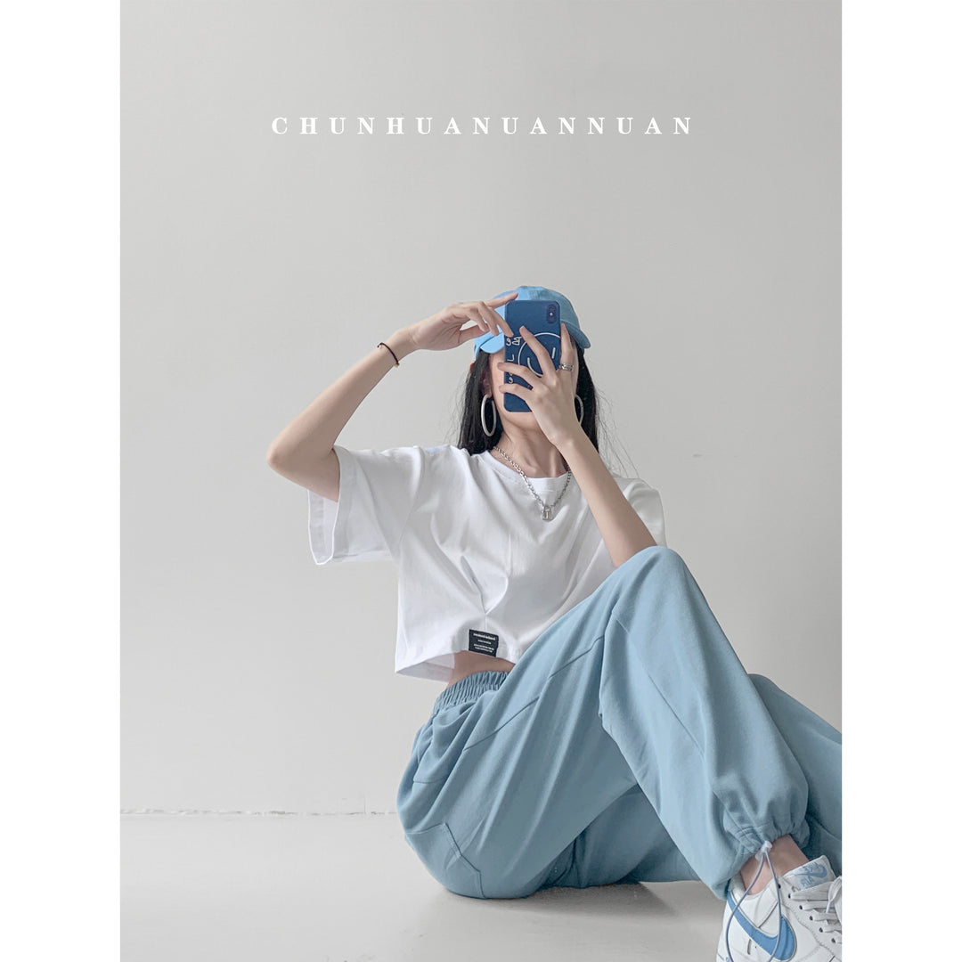 Women cropped leisure top with casual cut and elastic hem Lisslune