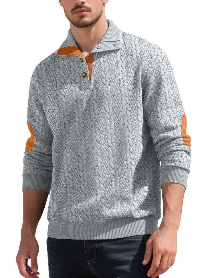 Men's fashionable knitted sweater with button placket and contrast details Lisslune
