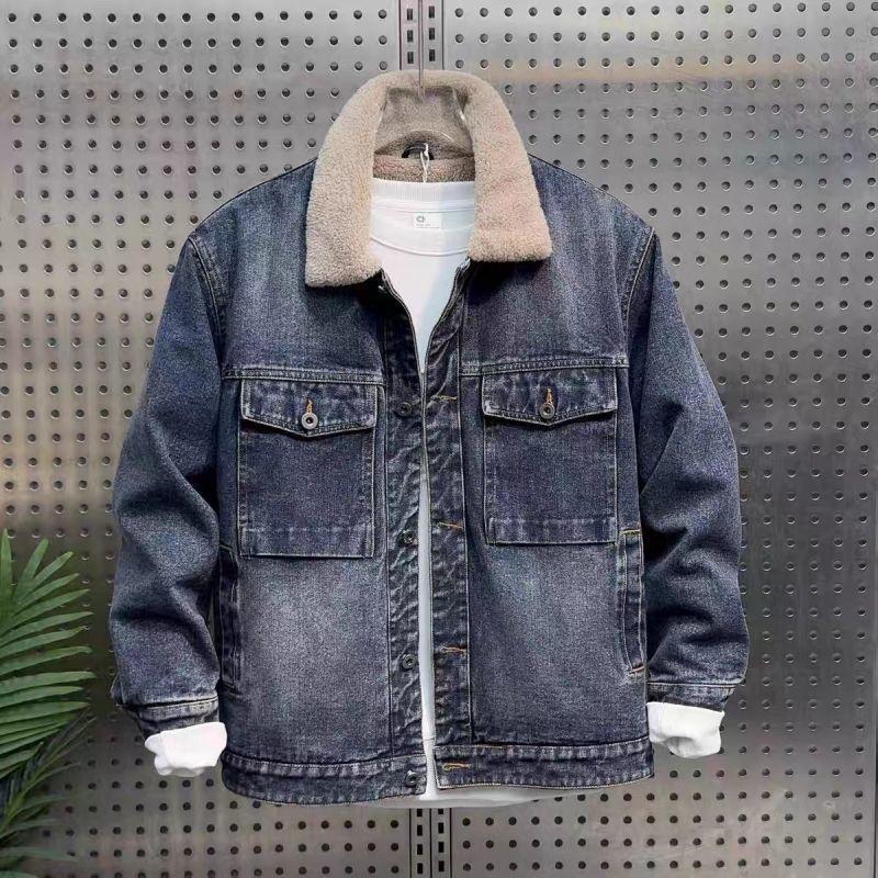 Men's Fashionable Denim Jacket with Great Sherpa Collar Lisslune