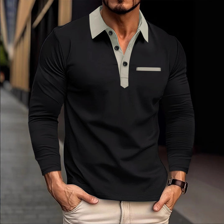 Men's long sleeve polo shirt with contrasting collar and modern chest pocket Lisslune