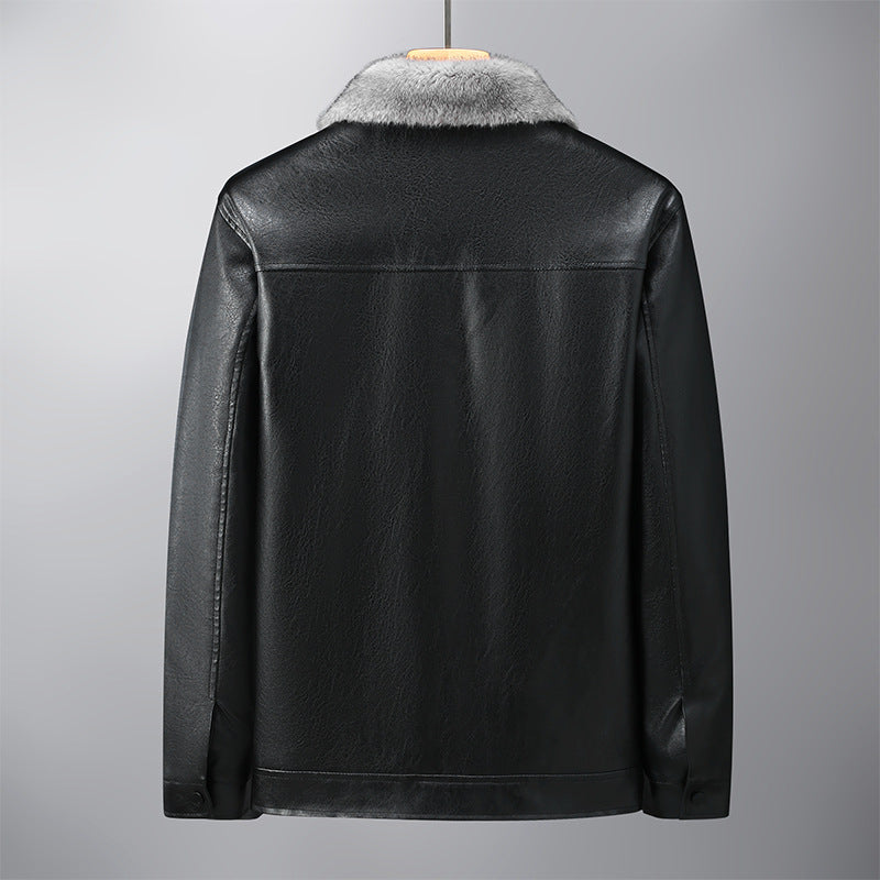 Men's Elegant Synthetic Leather Jacket with Removable Collar Lisslune