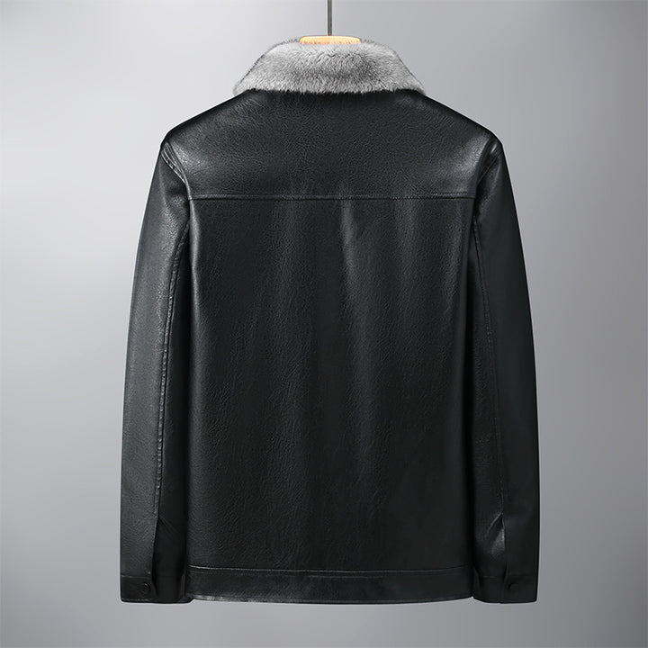 Men's Elegant Synthetic Leather Jacket with Removable Collar Lisslune