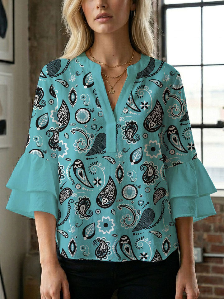Women's blouse with voluminous wing sleeves and intense leaf pattern Lisslune