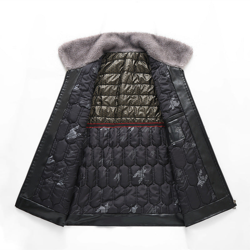Men's Elegant Synthetic Leather Jacket with Removable Collar Lisslune
