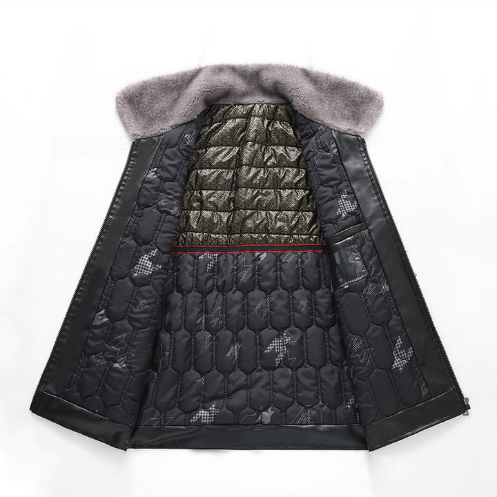 Men's Elegant Synthetic Leather Jacket with Removable Collar Lisslune