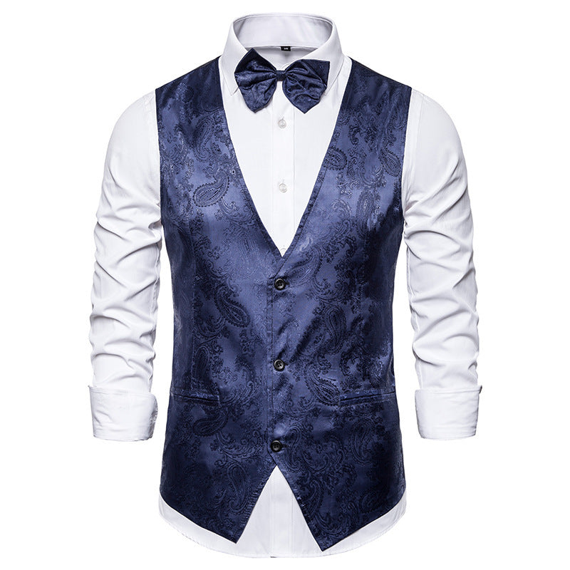 Men's Noble Vest with Floral Pattern and Matching Bowtie Lisslune