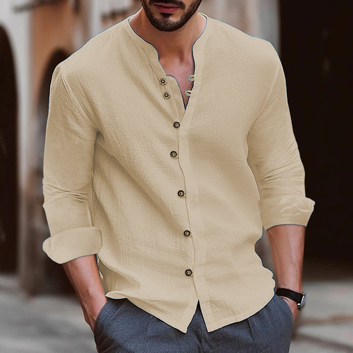 Men's Long Sleeve Shirt with Fashionable Button Placket and Casual Cut Lisslune