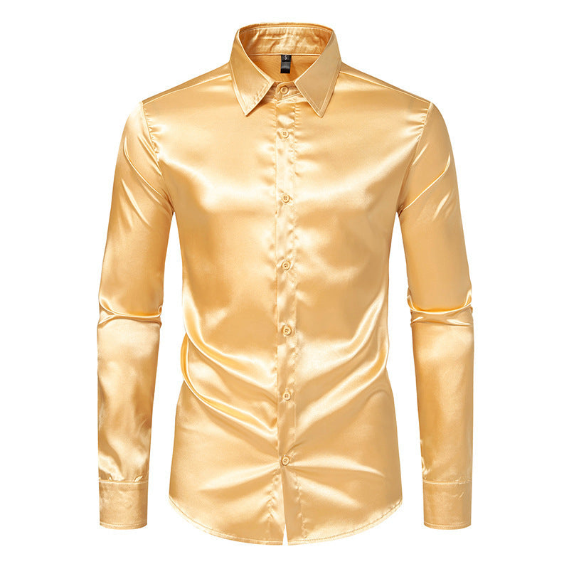 Men's Elegant and Shiny Long Sleeve Shirt with Innovative Texture Lisslune