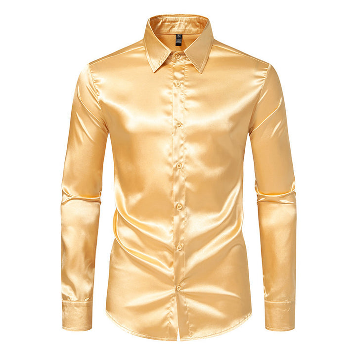 Men's Elegant and Shiny Long Sleeve Shirt with Innovative Texture Lisslune