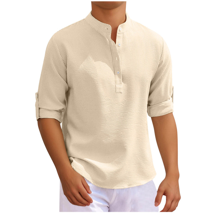 Men's casual long sleeve shirt with button placket and rollable sleeves Lisslune