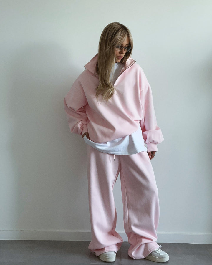 Women's sporty hooded pullover with half zipper Lisslune