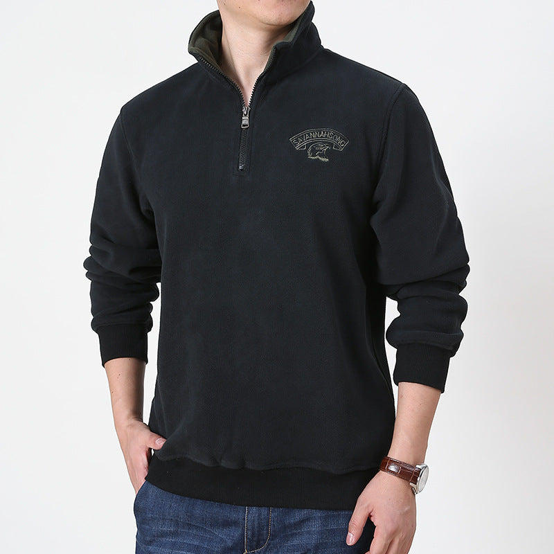 Men's Fleece Pullover with Quarter Zipper and High Collar Lisslune
