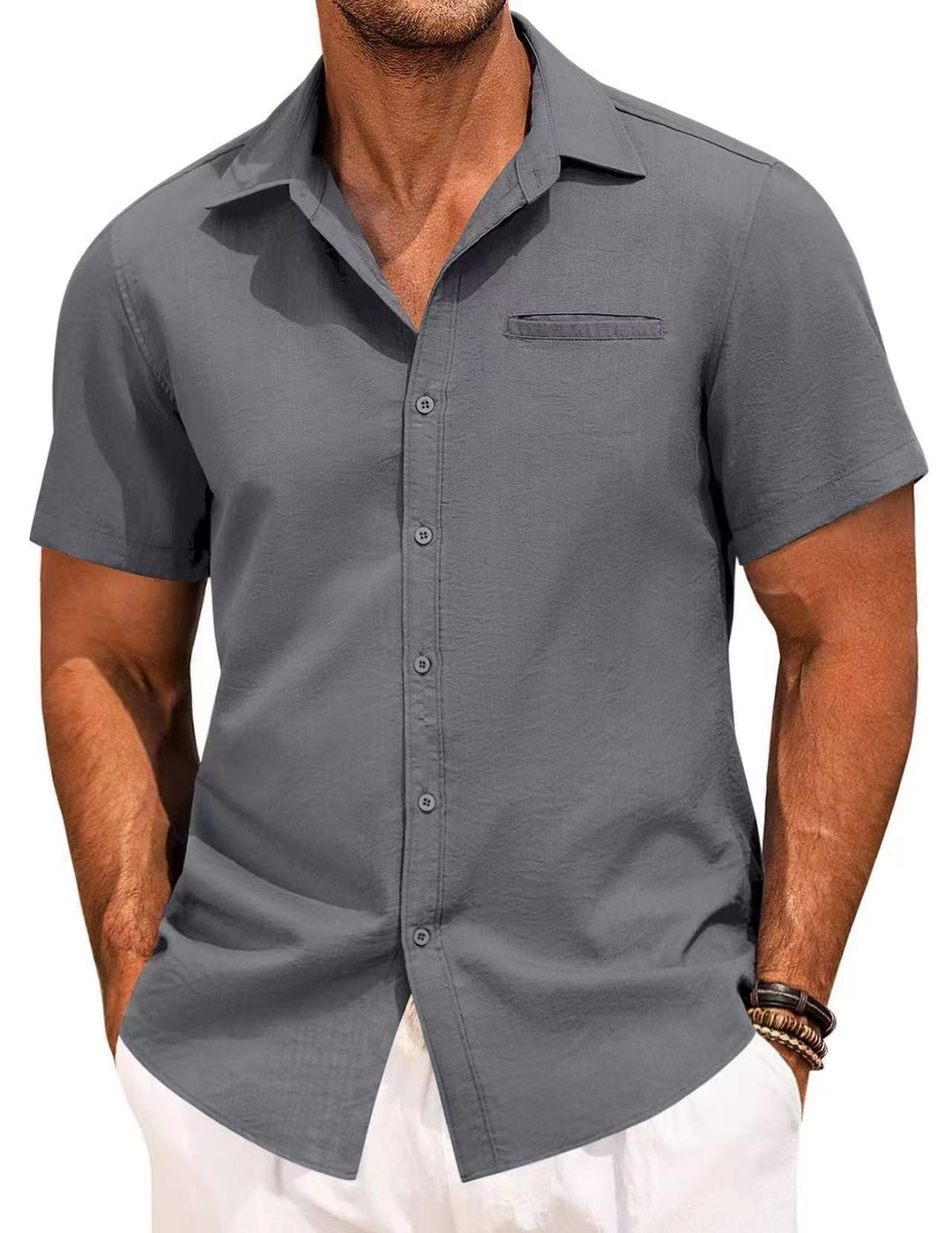 Men's short-sleeve shirt with classic collar and practical chest pocket Lisslune
