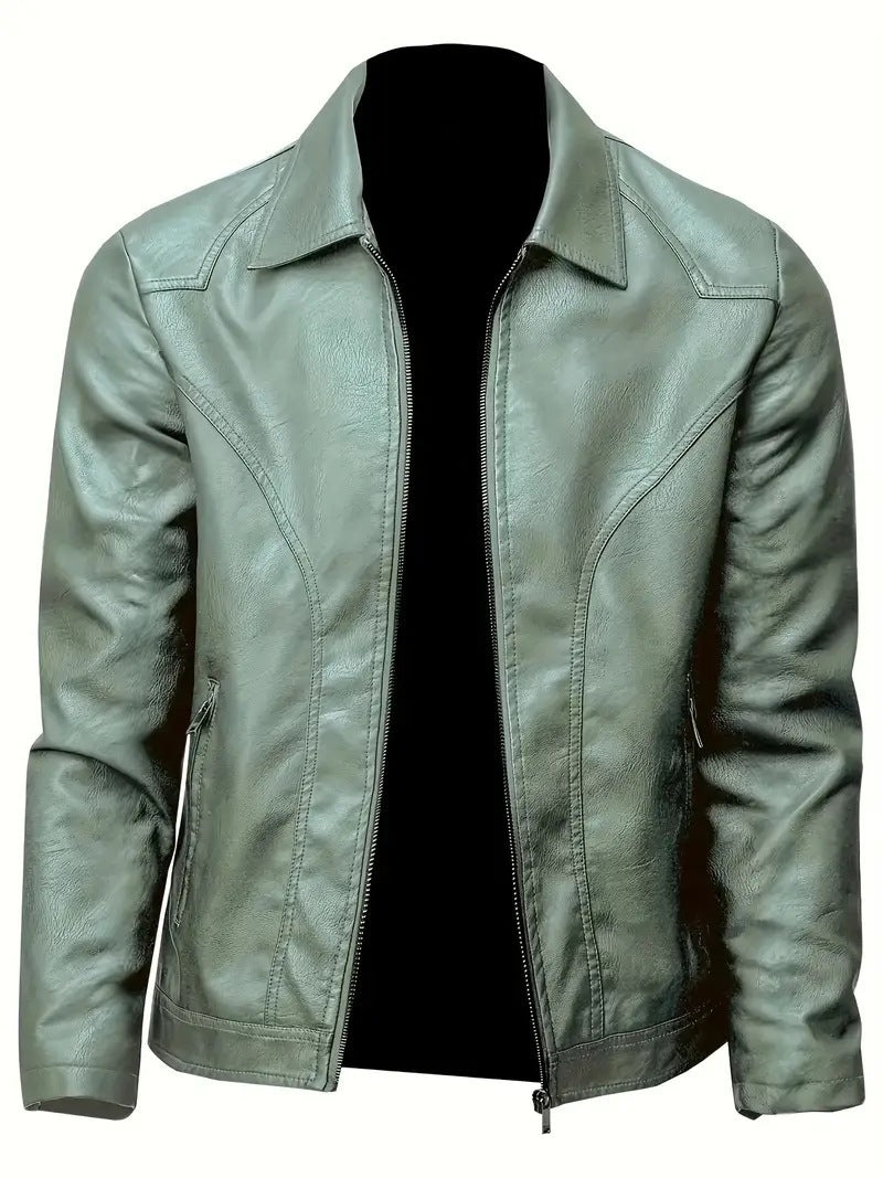 Men's Elegant Synthetic Leather Jacket with Modern Cut and Practical Pockets Lisslune