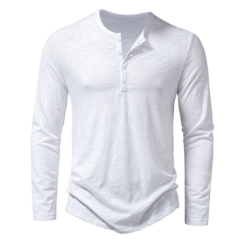 Men's Long Sleeve Henley Shirt with Button Placket and Lightweight Fabric Lisslune