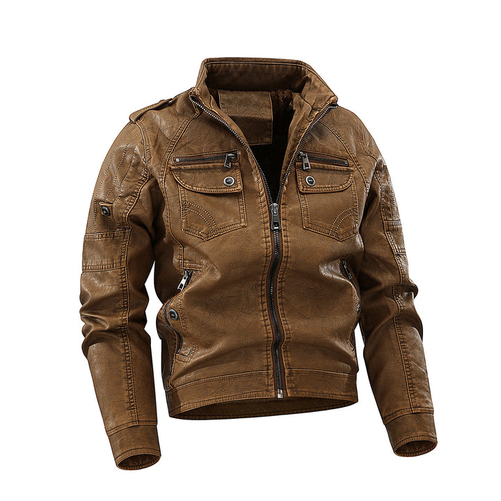 Men's elegant leather jacket with practical pockets and zipper details Lisslune
