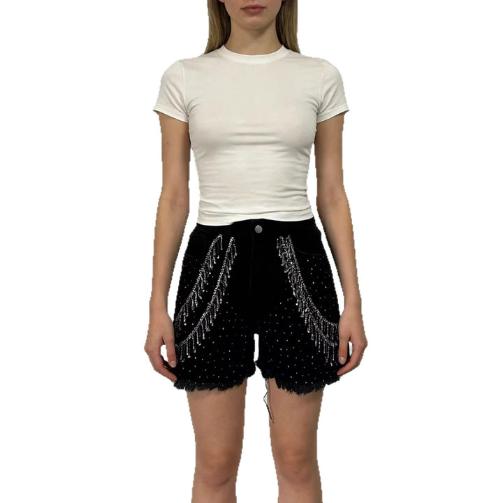 Women's Designer Denim Shorts with Trendy Chain Embellishments Lisslune