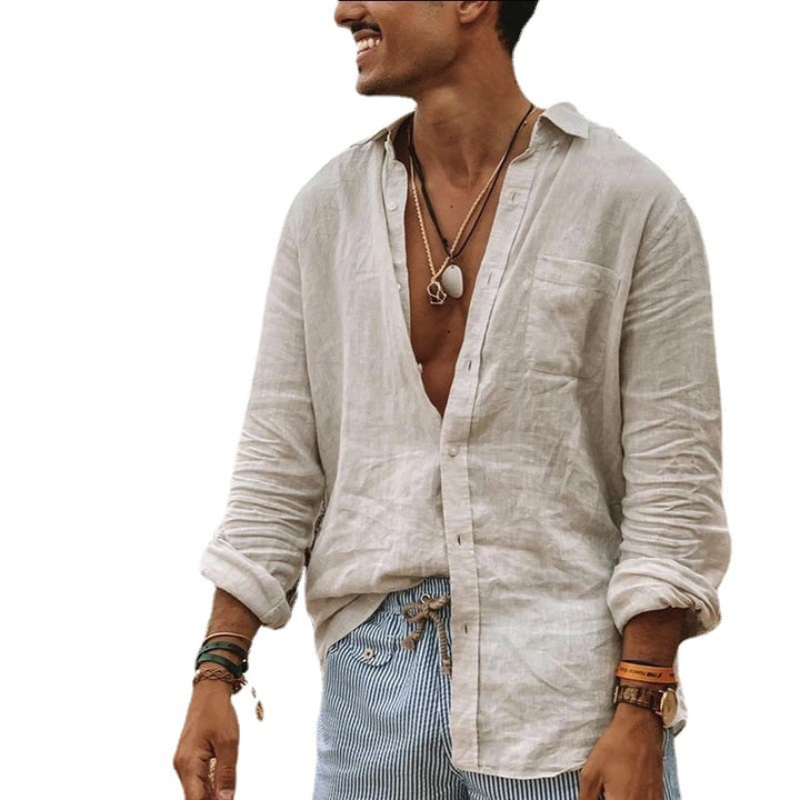 Men's Light Linen Shirt with Open Button Placket and Casual Cut Lisslune