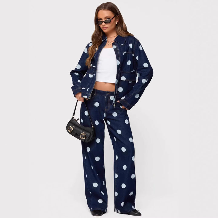 Damen Polka-Dot Denim-Set mit lässiger Schnittführung und angesagten Details Lisslune