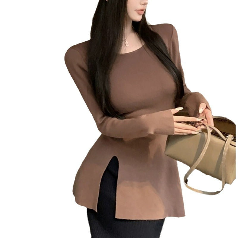 Women's long sleeve top with asymmetric cut and elegant detail