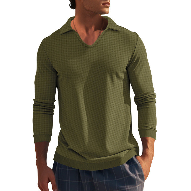 Men's Long Sleeve Shirt with Modern V-Neck and Textured Design Lisslune