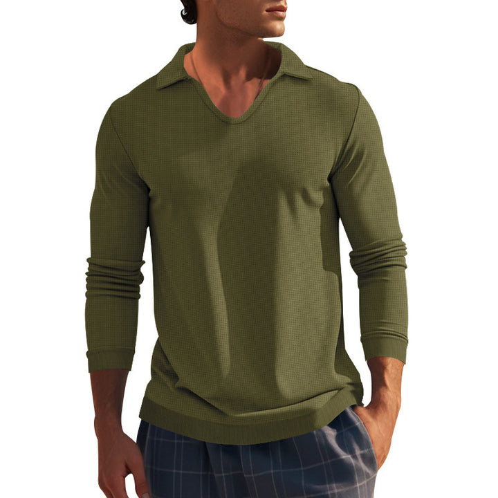 Men's Long Sleeve Shirt with Modern V-Neck and Textured Design Lisslune