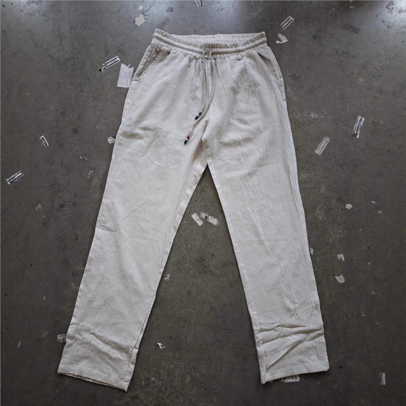 Men's casual linen outfit with button placket and elastic waistband Lisslune