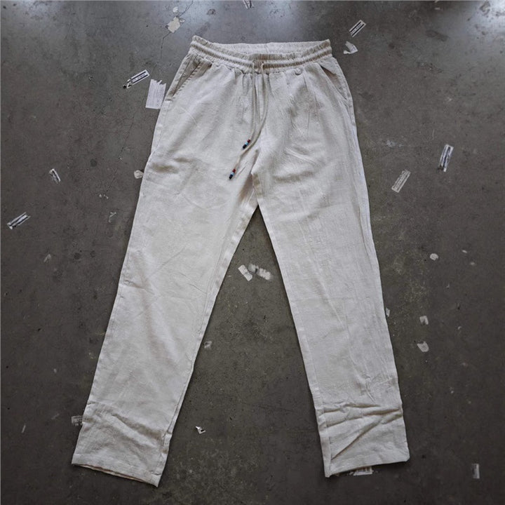 Men's casual linen outfit with button placket and elastic waistband Lisslune