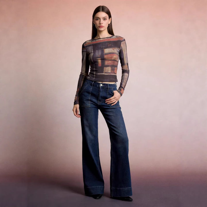 Women High-Waist Wide-Leg Pants with Trendy Patch Lisslune