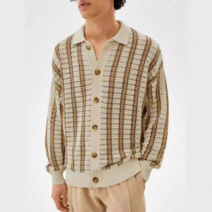 Men's cardigan with elegant lace pattern look and practical buttons Lisslune