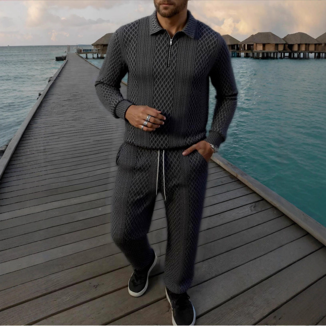 Men's Elegant Knit Suit made of breathable material with stand-up collar Lisslune