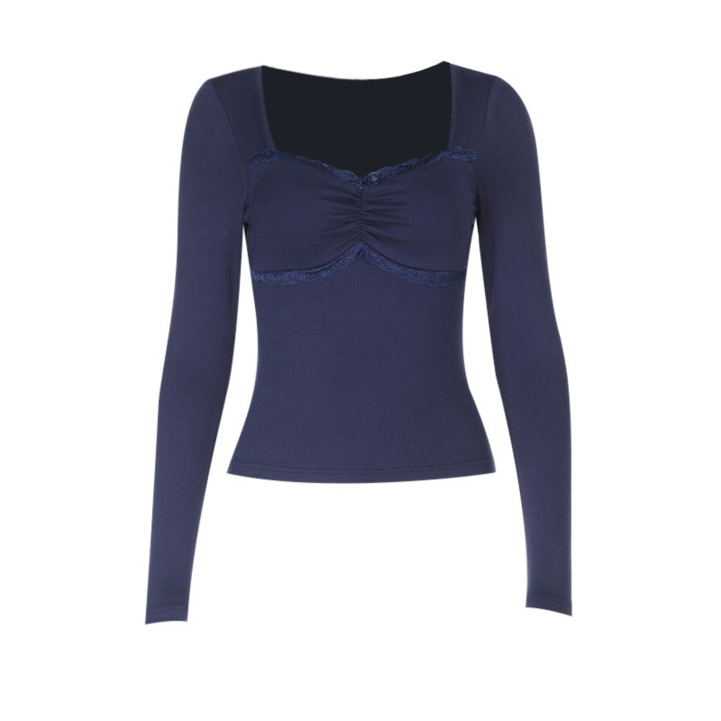 Women’s long sleeve top with decadent lace trim and refined draping detail Lune London