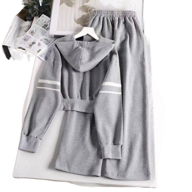 Women’s leisure hoodie and wide-cut jogging pants combination with practical zipper Lisslune