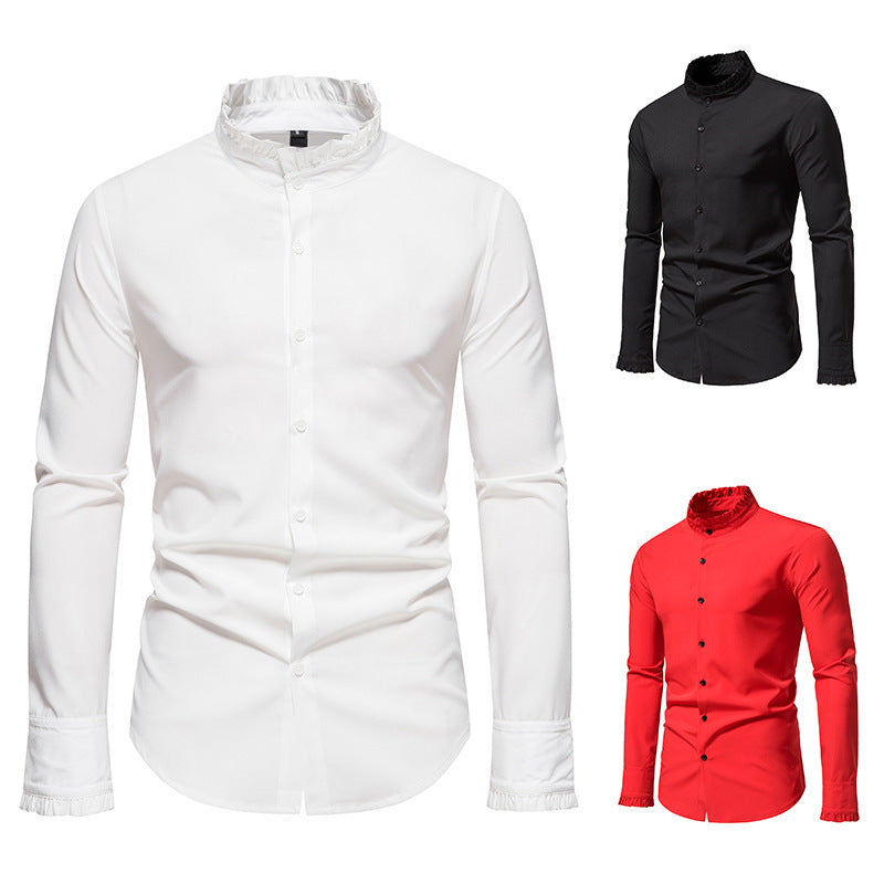 Men's Elegant Long Sleeve Shirt with Ruffle Details Lisslune