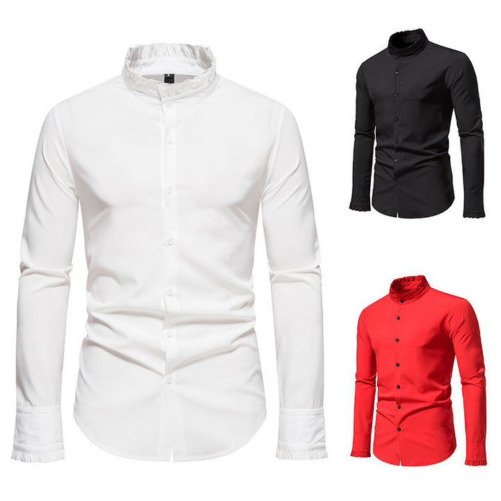 Men's Elegant Long Sleeve Shirt with Ruffle Details Lisslune