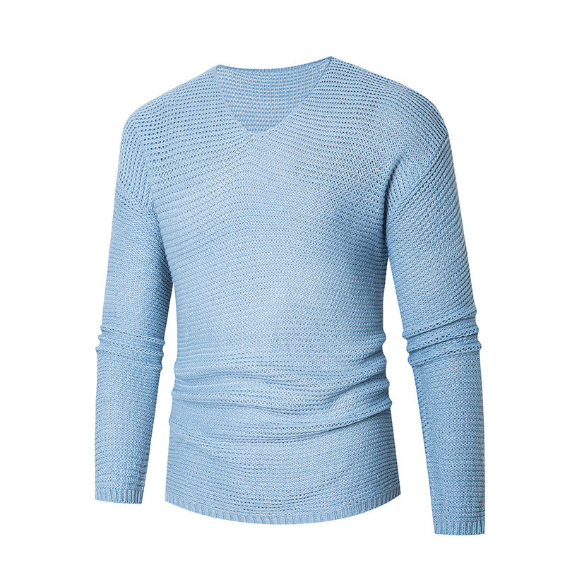 Men's casual knit pullover with V-neck and airy stitches Lisslune