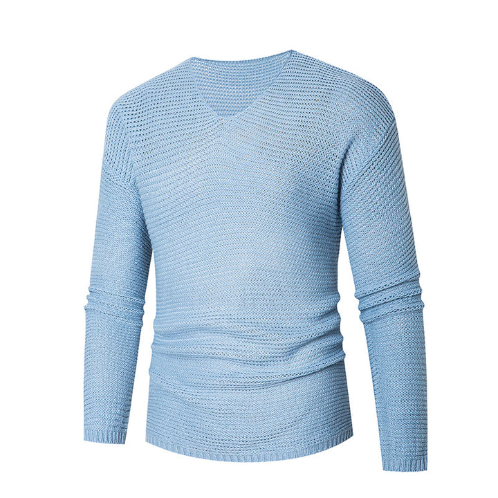 Men's casual knit pullover with V-neck and airy stitches Lisslune