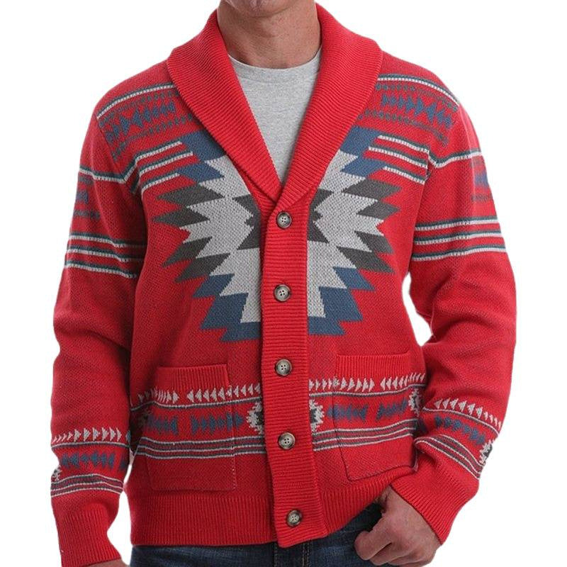 Men's cardigan with modern geometric pattern and practical pockets Lisslune