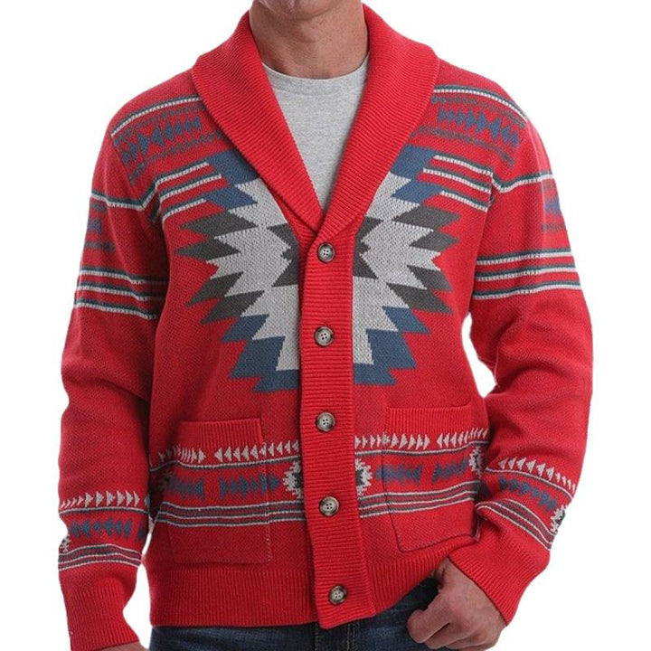 Men's cardigan with modern geometric pattern and practical pockets Lisslune