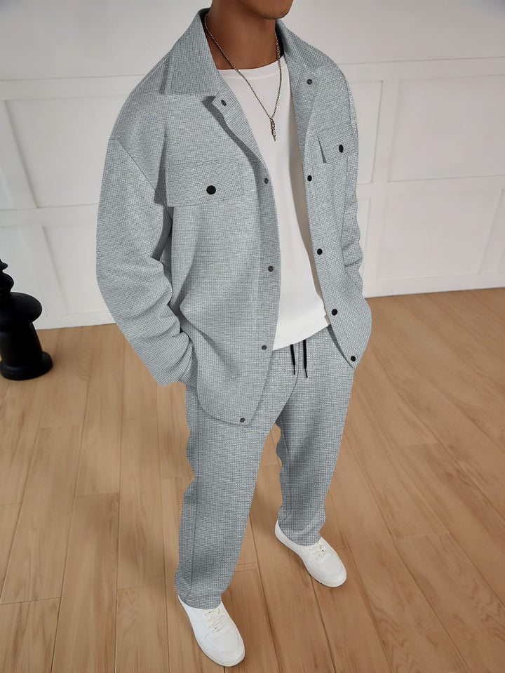 Men's casual set of striped overshirt and comfortable joggers Lisslune