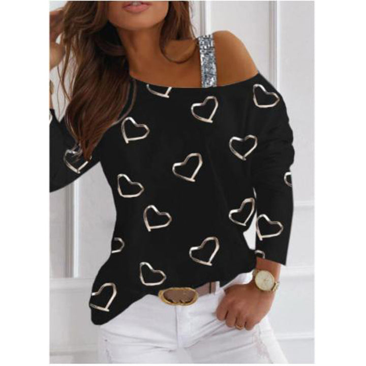 Women's fashionable sweatshirt with heart-shaped design and sparkling accents Lisslune