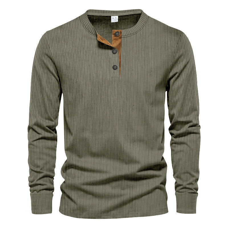 Men's long-sleeve shirt with textured ribbed look and fashionable button placket detail Lisslune